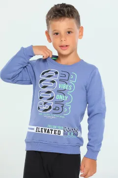 Erkek Çocuk Likralı Baskılı Sweatshirt İndigo