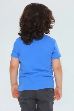 Erkek Çocuk Likralı Bisiklet Yaka Baskılı T-shirt İndigo