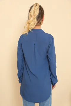 Kadın Uzun Kollu Basıc Gömlek İndigo