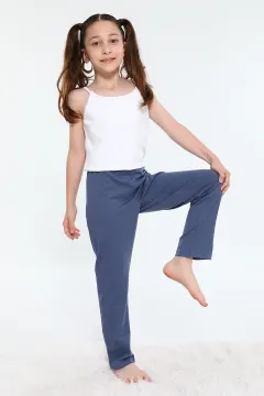 Kız Çocuk Likralı Pijama Altı İndigo