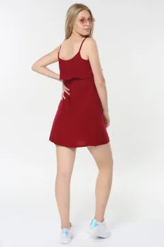 Ip Askılı Mini Elbise Bordo
