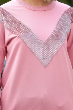 Işıltı Detaylı Sweatshirt Gülkurusu
