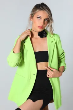 Kadın Astarlı Düğmeli Blazer Ceket Fıstık Yeşili