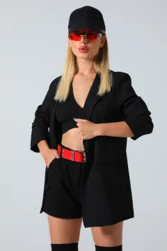 Kadın Astarlı Düğmeli Blazer Ceket Siyah