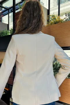 Kadın Astarlı Kol Ucu Yırtmaçlı Blazer Ceket Bej