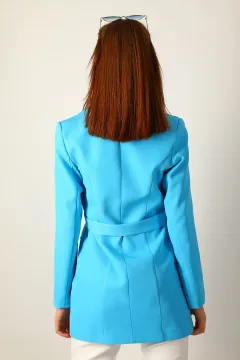 Kadın Astarlı Uzun Blazer Ceket Mavi