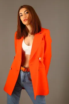 Kadın Astarlı Uzun Blazer Ceket Orange