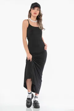 Kadın Ayarlanabilir Askılı Uzun Sandy Elbise Siyah