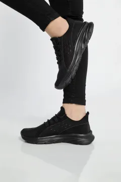 Kadın Bağcıklı Triko Spor Ayakkabı Siyah