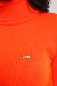 Kadın Balıkçı Yaka Bilek Boncuk Detaylı Triko Bluz Orange