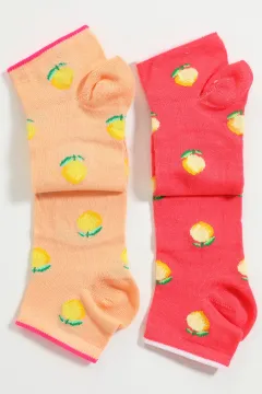Kadın Desenli İkili Patik Çorap Pembe