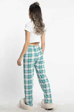 Kadın Bel Lastikli Desenli Alt Pijama Beyazyeşil