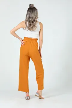 Kadın Beli Fırfırlı Zara Örme Pantolon Hardal