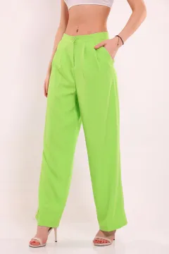 Kadın Cepli Palazo Kumaş Pantolon Fıstık Yeşili