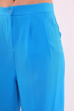 Kadın Cepli Palazo Kumaş Pantolon Mavi