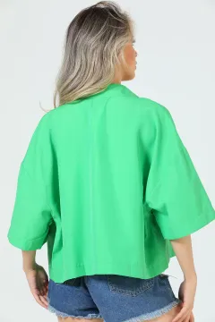 Kadın Çift Cepli Oversize Crop Gömlek Yeşil