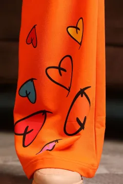 Kadın Desenli Bol Paça İkili Takım Orange