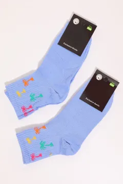 Kadın Desenli İkili Soket Çorap (35-40 Beden Aralığında Uyumludur) Mavi