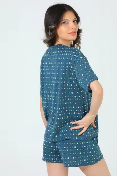 Kadın Desenli Şortlu Pijama Takımı Lacivert