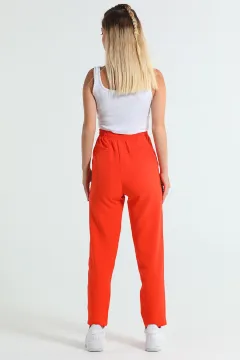 Kadın Düğme Detaylı Cepli Bol Paça Pantolon Orange