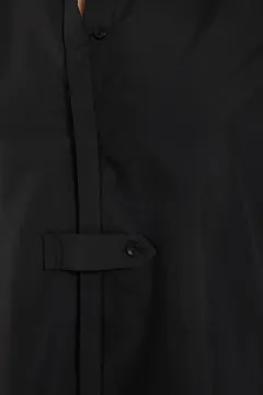 Kadın Düğme Detaylı Ön Kısa Arka Uzun Gömlek Tunik Siyah