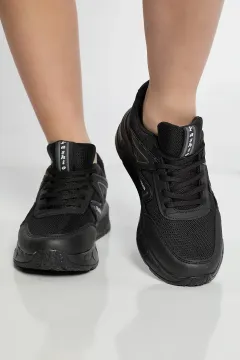 Kadın Kalın Taban Bağcıklı Spor Ayakkabı Siyahsiyah
