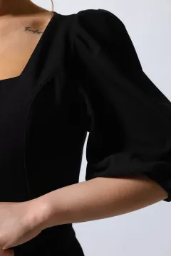 Kadın Karpuz Kol Volanlı Abiye Elbise Siyah