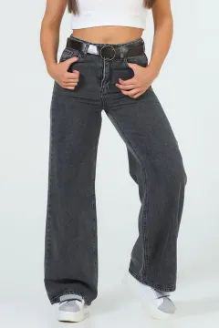 Kadın Kemerli Salaş Düz Retro Jeans Pantolon Antrasit