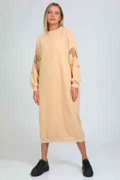 Kadın Kol Detaylı Sweat Elbise Bej