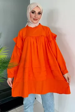 Kadın Kol Fırfırlı Etek Katlı Tesettür Tunik Orange