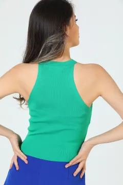 Kadın Kolye Detaylı Mevsimlik Triko Bluz Yeşil