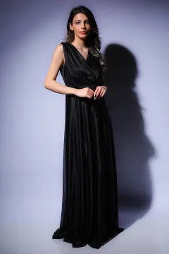 Kadın Kravuze Yaka Abiye Elbise Siyah
