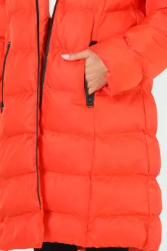 Kadın Kürklü Uzun Şişme Mont Orange