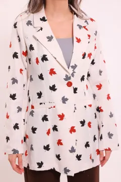 Kadın Omuz Vatkalı Sahte Cep Detaylı Yaprak Desenli Blazer Ceket Kremkiremit