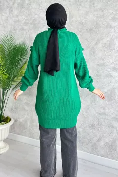 Kadın Ön Bağlamalı Tesettür Triko Tunik Yeşil
