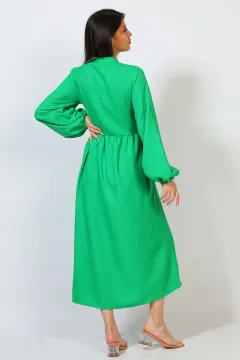 Kadın Ön Düğme Detaylı Güpürlü Elbise Yeşil