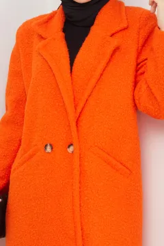 Kadın Ön Düğmeli Buklet Kaban Orange