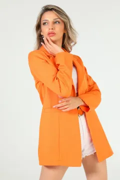 Kadın Ön Düğmeli Keten Blazer Ceket Orange
