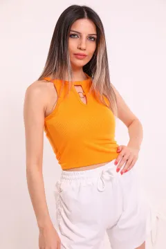 Kadın Ön Pencereli Crop Bluz Orange