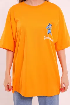 Kadın Oversize Ayıcık Baskılı T-shirt Orange