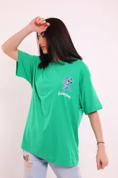 Kadın Oversize Ayıcık Baskılı T-shirt Yeşil