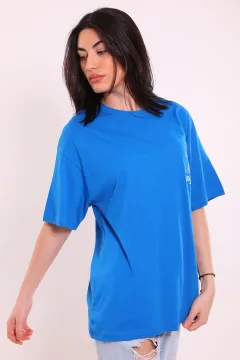 Kadın Oversize Ayıcık Baskılı T-shirt Saksmavisi