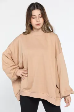 Kadın Oversize Balon Kol Sweatshirt Bisküvi