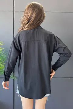 Kadın Oversize Tek Cepli Gömlek Siyah