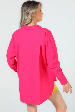 Kadın Oversize Tek Cepli Gömlek Fuşya