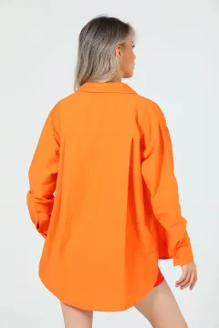 Kadın Oversize Tek Cepli Gömlek Orange