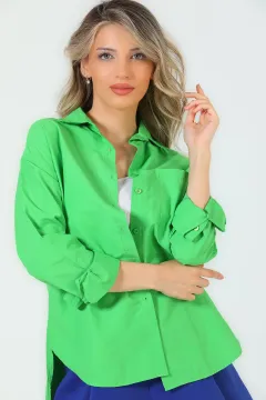 Kadın Oversize Tek Cepli Gömlek Yeşil