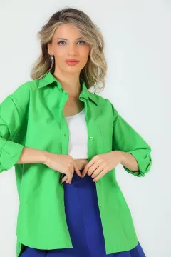 Kadın Oversize Tek Cepli Gömlek Yeşil