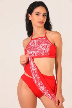 Kadın Pedli Etekli Bikini Takım Kırmızı