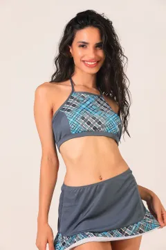 Kadın Pedli Etekli Bikini Takım Koyugri